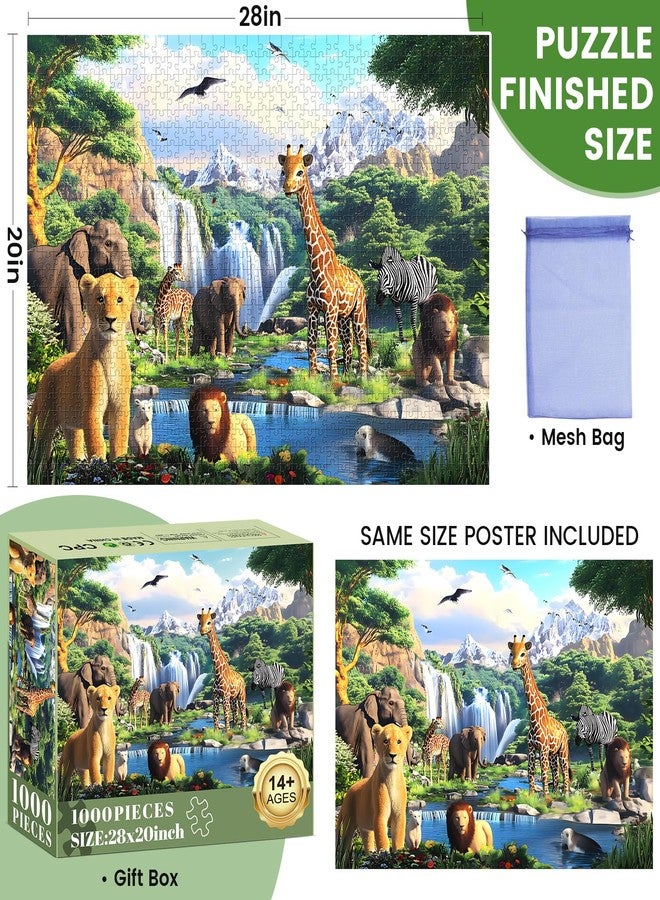 WSCXSC 1000 Pieces Puzzles for Adults,Animal World Jigsaw Puzzles 1000 Pieces Lions Elephants Giraffe Animals Puzzles Games Unique Cool Puzzles Family Activity Great Gift for Family Friends 28x20 in - Image 2